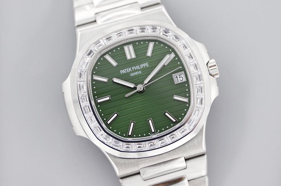 3K Factory Patek Philippe Nautilus Zeytin Yeşili T Baget Elmaslı 2021 Model Kol Saati — 2. fotoğraf