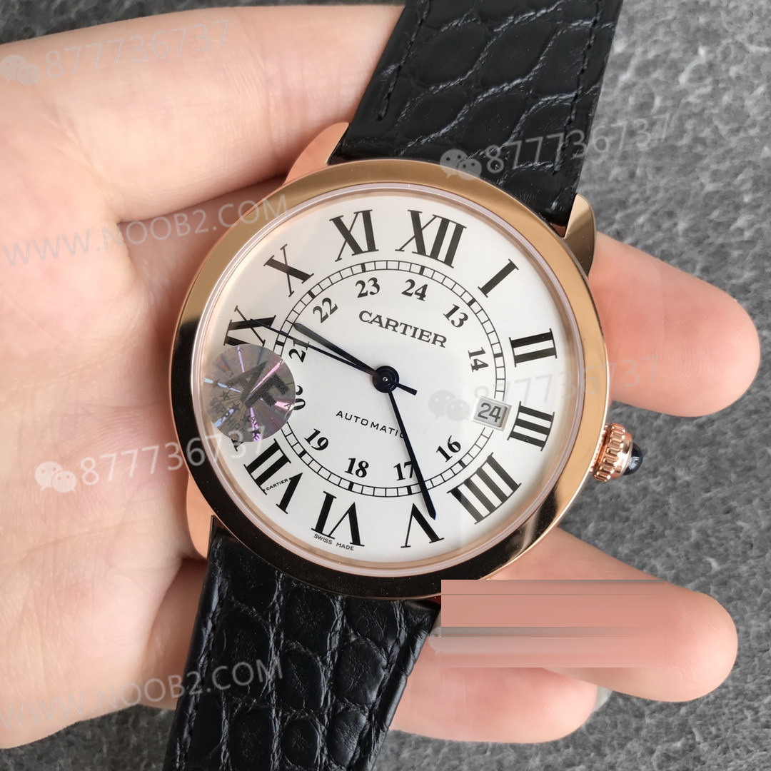 AF Factory Cartier London Ronde Erkek 42 mm Serisi Roz Altın Kasa Siyah Timsah Derisi — 3. fotoğraf