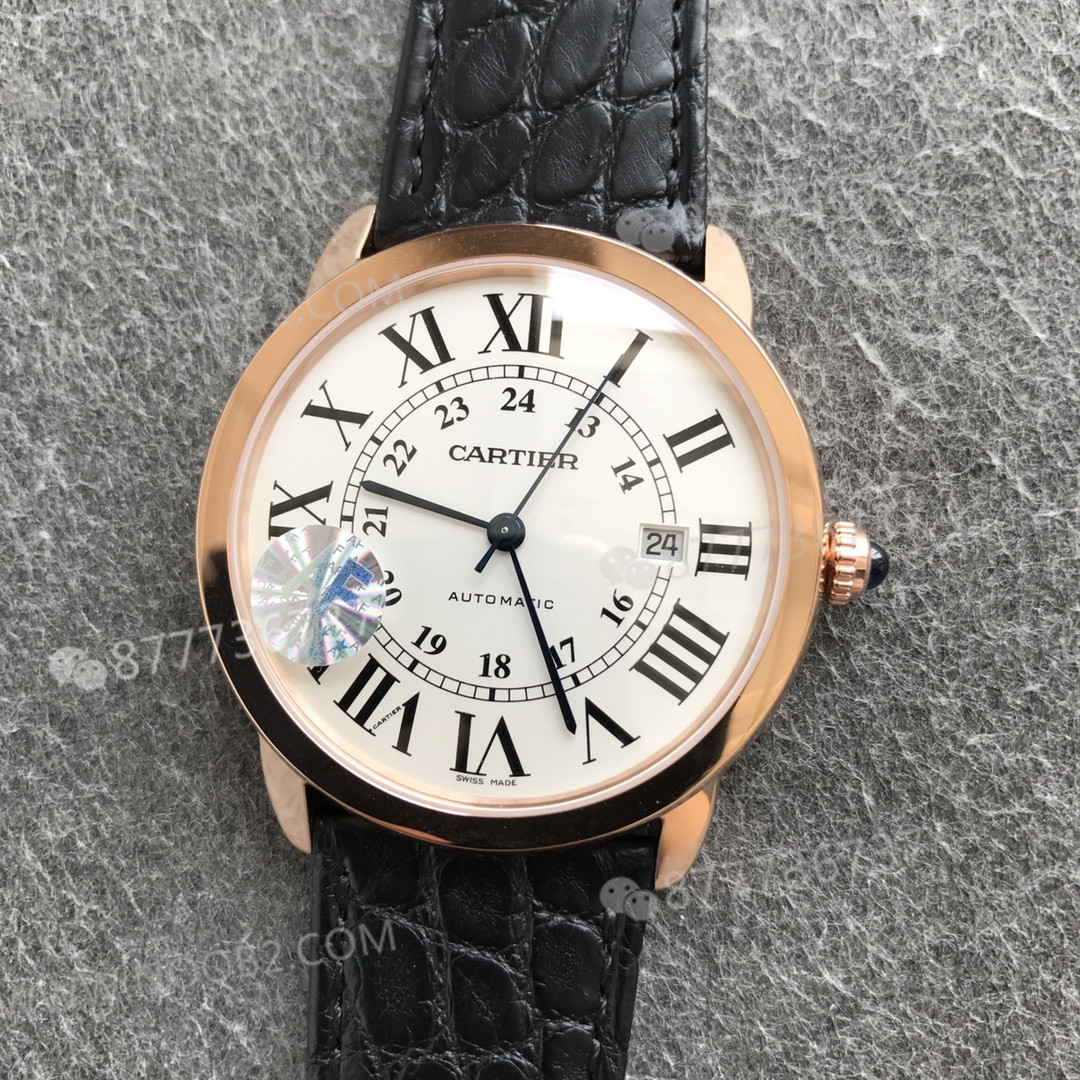 AF Factory Cartier London Ronde Erkek 42 mm Serisi Roz Altın Kasa Siyah Timsah Derisi — 7. fotoğraf