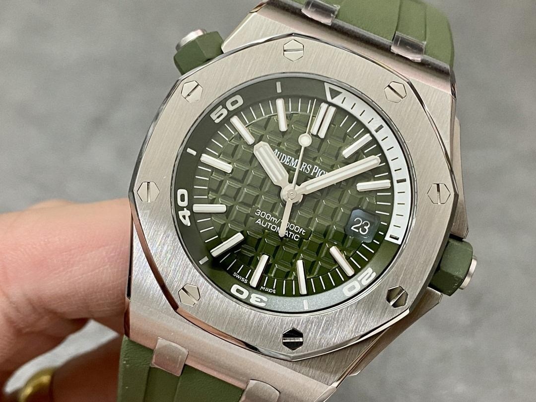 APS Factory Audemars Piguet 15710 yeşil ve beyaz kadranlı 3120 entegre mekanizmanın işçiliği nasıl? — 7. fotoğraf