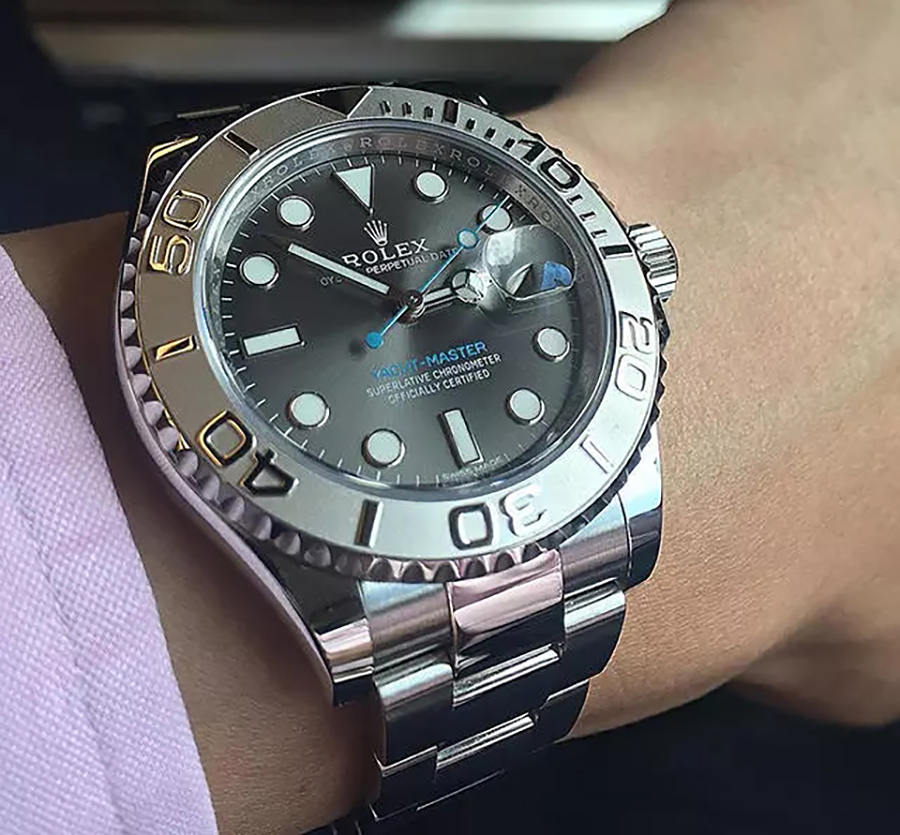 AR Factory Rolex Yacht-Master ithal 904L gri kadran mavi akrep 116622 yat saati incelemesi — 8. fotoğraf
