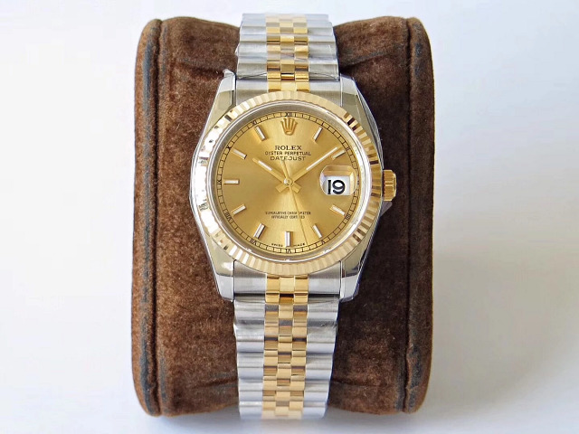 Replika Rolex 36mm Datejust İki Renk Sarı Altın Saat