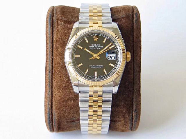 Replika Rolex İki Renk Datejust Siyah Kadran