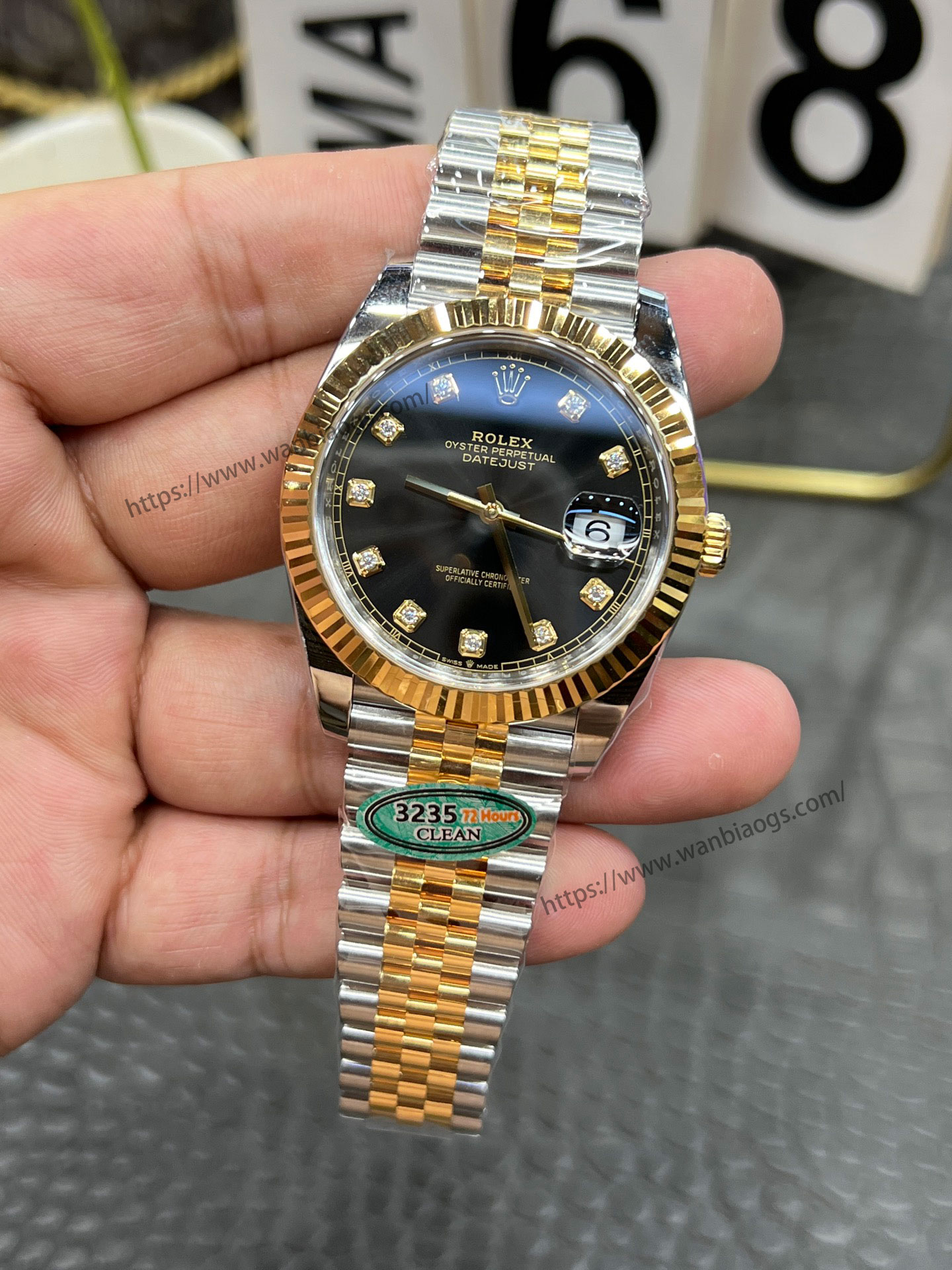 C Rolex Datejust serisi / 41 mm iki renkli altın siyah elmas kadran / Shanghai 3235 tabanlı Dandong tam otomatik mekanizma — 1. fotoğraf