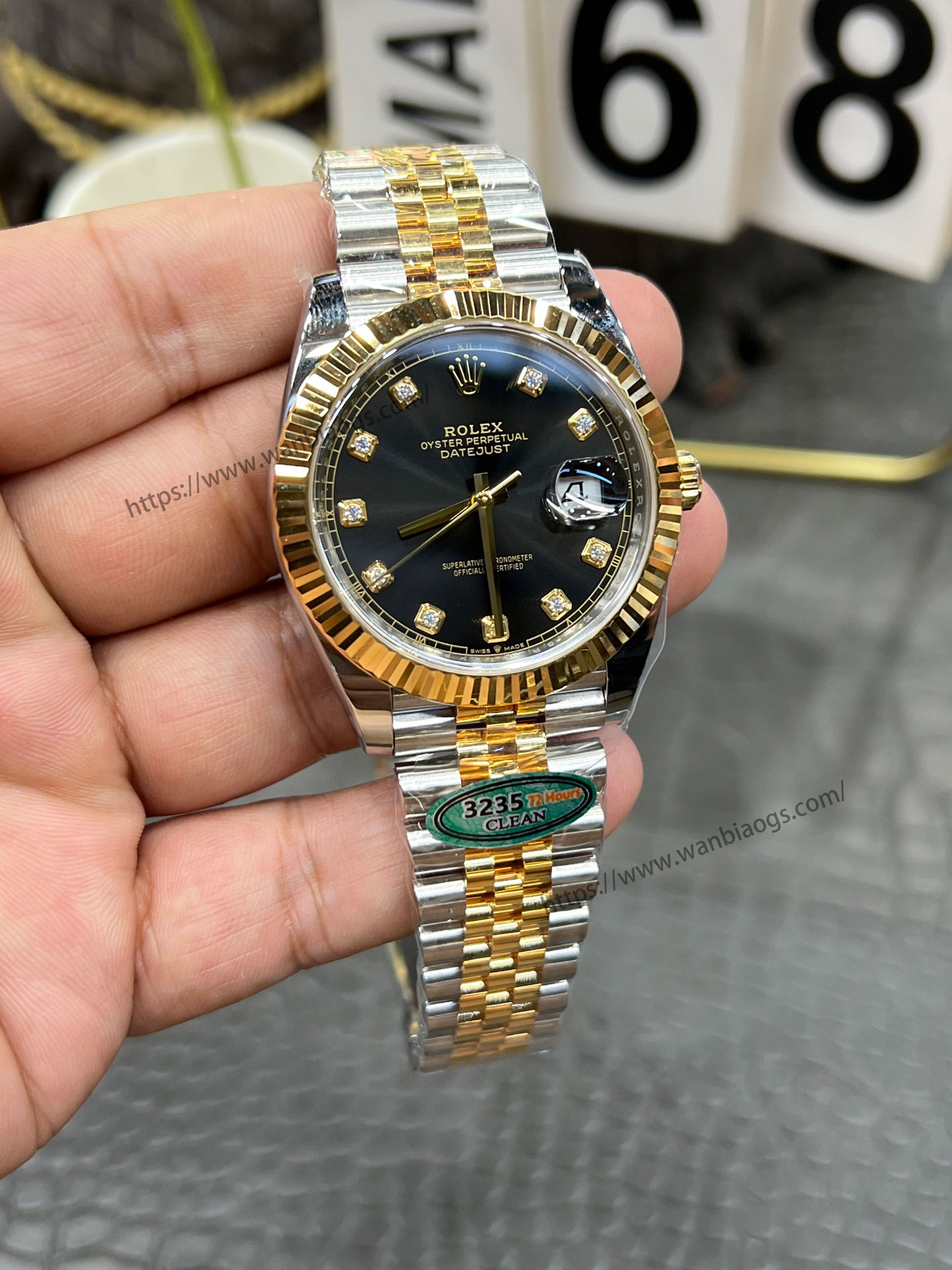 C Rolex Datejust serisi / 41 mm iki renkli altın siyah elmas kadran / Shanghai 3235 tabanlı Dandong tam otomatik mekanizma — 3. fotoğraf