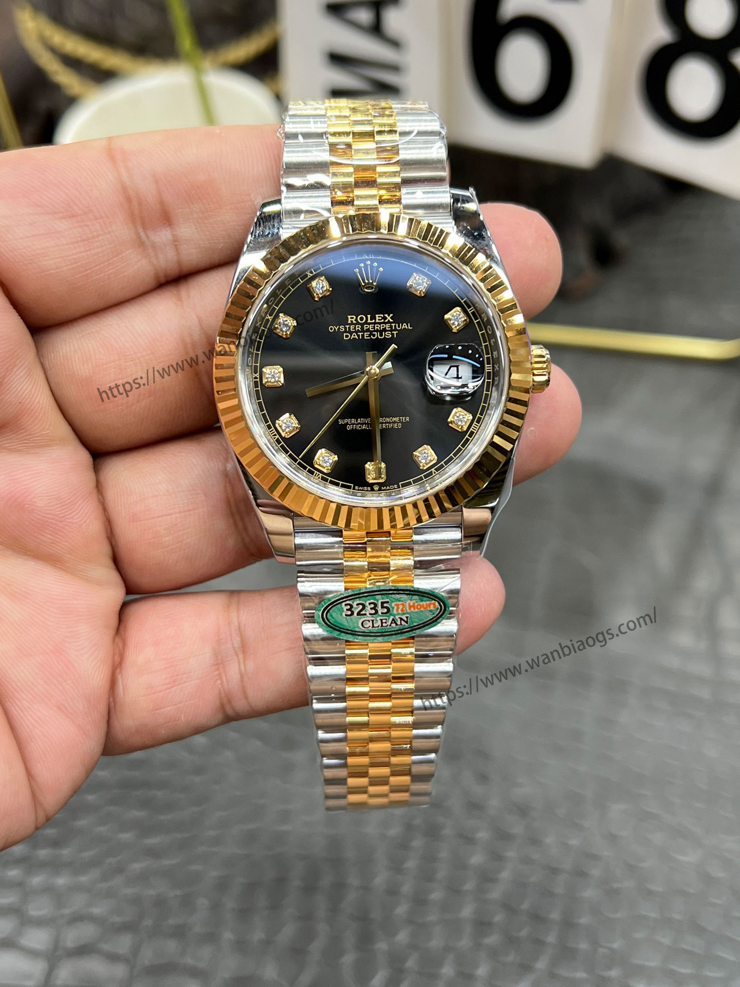 C Rolex Datejust serisi / 41 mm iki renkli altın siyah elmas kadran / Shanghai 3235 tabanlı Dandong tam otomatik mekanizma — 4. fotoğraf