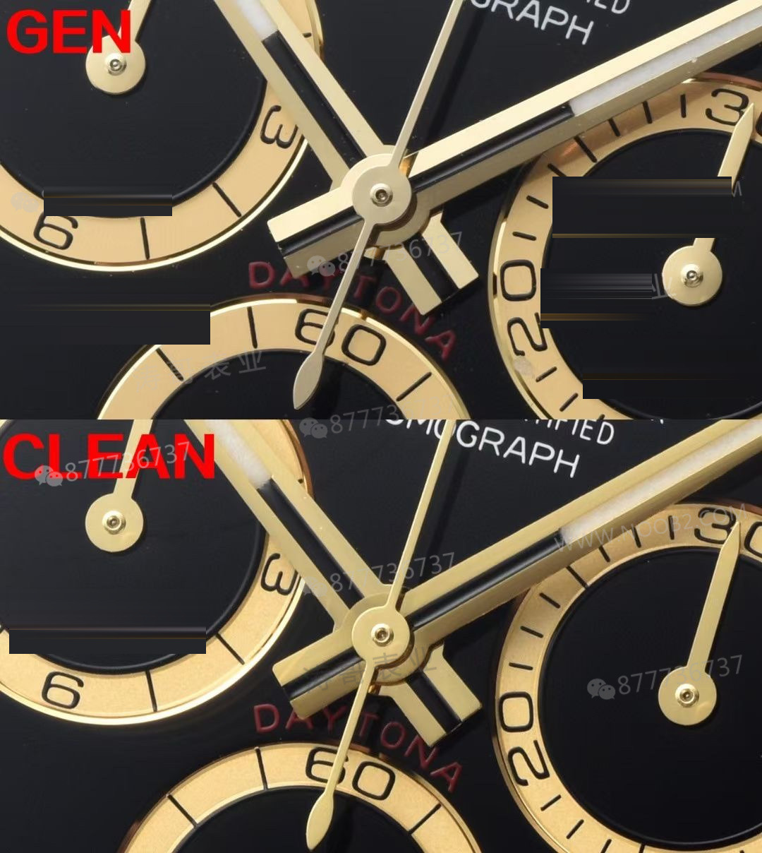 Clean/Clean Daytona çelik-altın 4131 mekanizma 126503 gerçek-replika karşılaştırması — 4. fotoğraf