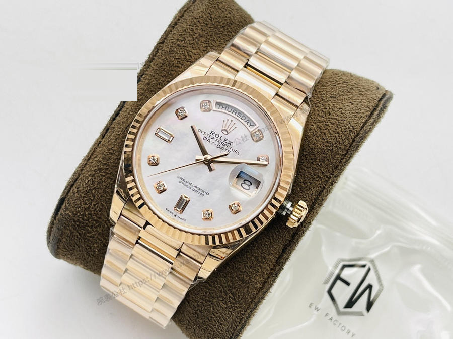 EW Factory Rolex Day-Date 40 mm 3255 Mekanizmalı (18K Elmas Kaplı Beyaz Kadran) Kol Saati İncelemesi — 2. fotoğraf