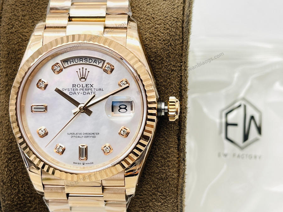 EW Factory Rolex Day-Date 40 mm 3255 Mekanizmalı (18K Elmas Kaplı Beyaz Kadran) Kol Saati İncelemesi — 3. fotoğraf