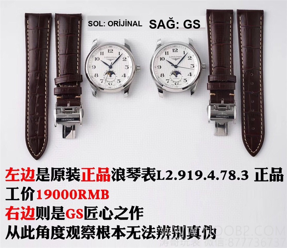 Gerçek-replika incelemesi: 2019 yeni GS Factory Longines Master Collection ay evreli, orijinaliyle karşılaştırma — almaya değer mi? — 2. fotoğraf
