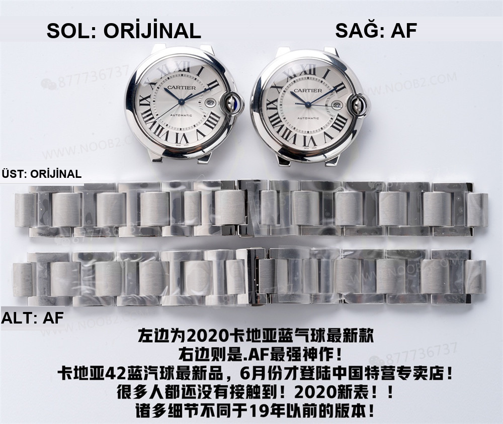 Gerçek-replika karşılaştırması: AF Factory Ballon Bleu 42 mm büyük boy erkek replika saat — 2. fotoğraf