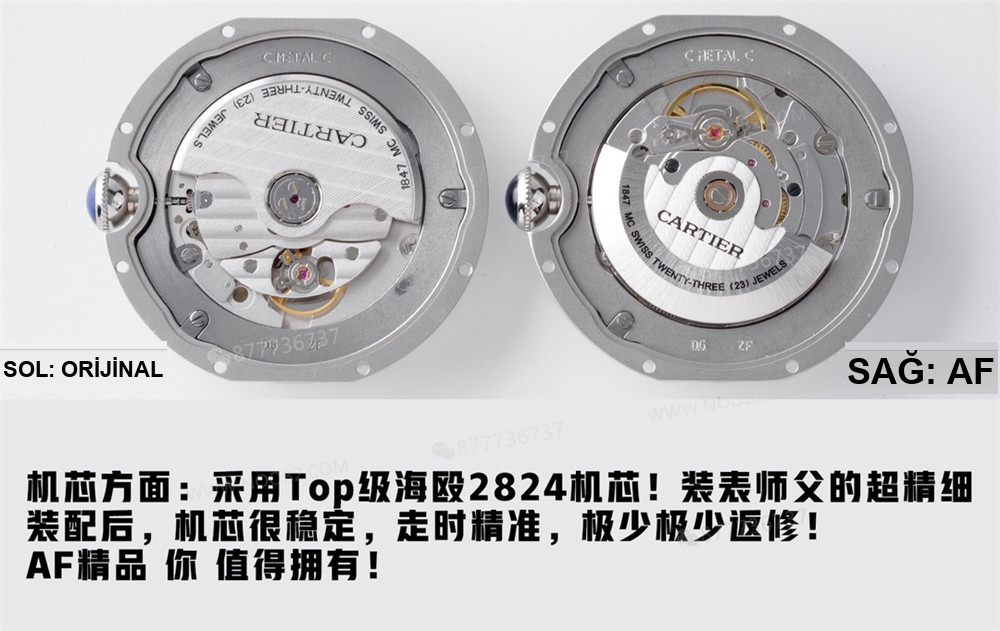 Gerçek-replika karşılaştırması: AF Factory Ballon Bleu 42 mm büyük boy erkek replika saat — 7. fotoğraf