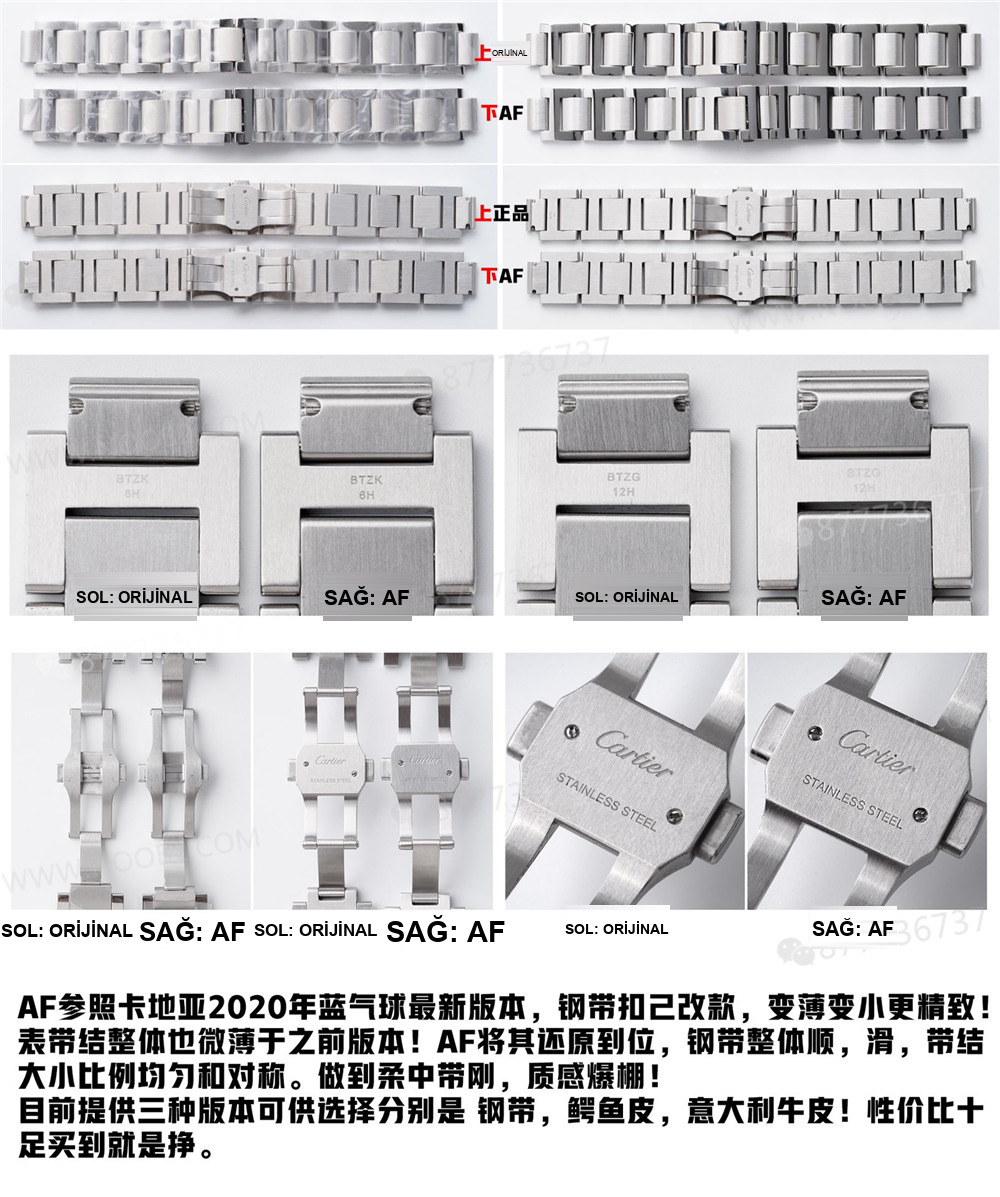 Gerçek-replika karşılaştırması: AF Factory Ballon Bleu 42 mm büyük boy erkek replika saat — 10. fotoğraf