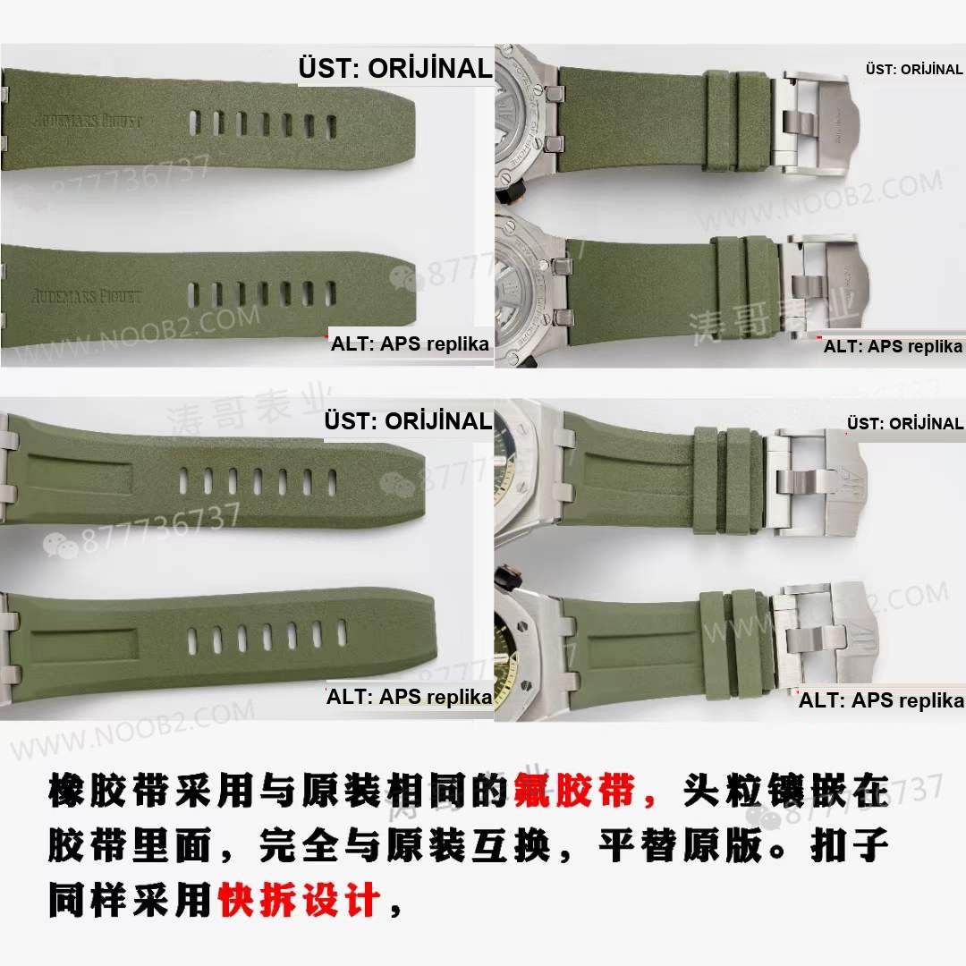 Gerçek-replika karşılaştırması: APS Factory Audemars Piguet 15720 hızlı sök kayış 4308 mekanizma — 6. fotoğraf