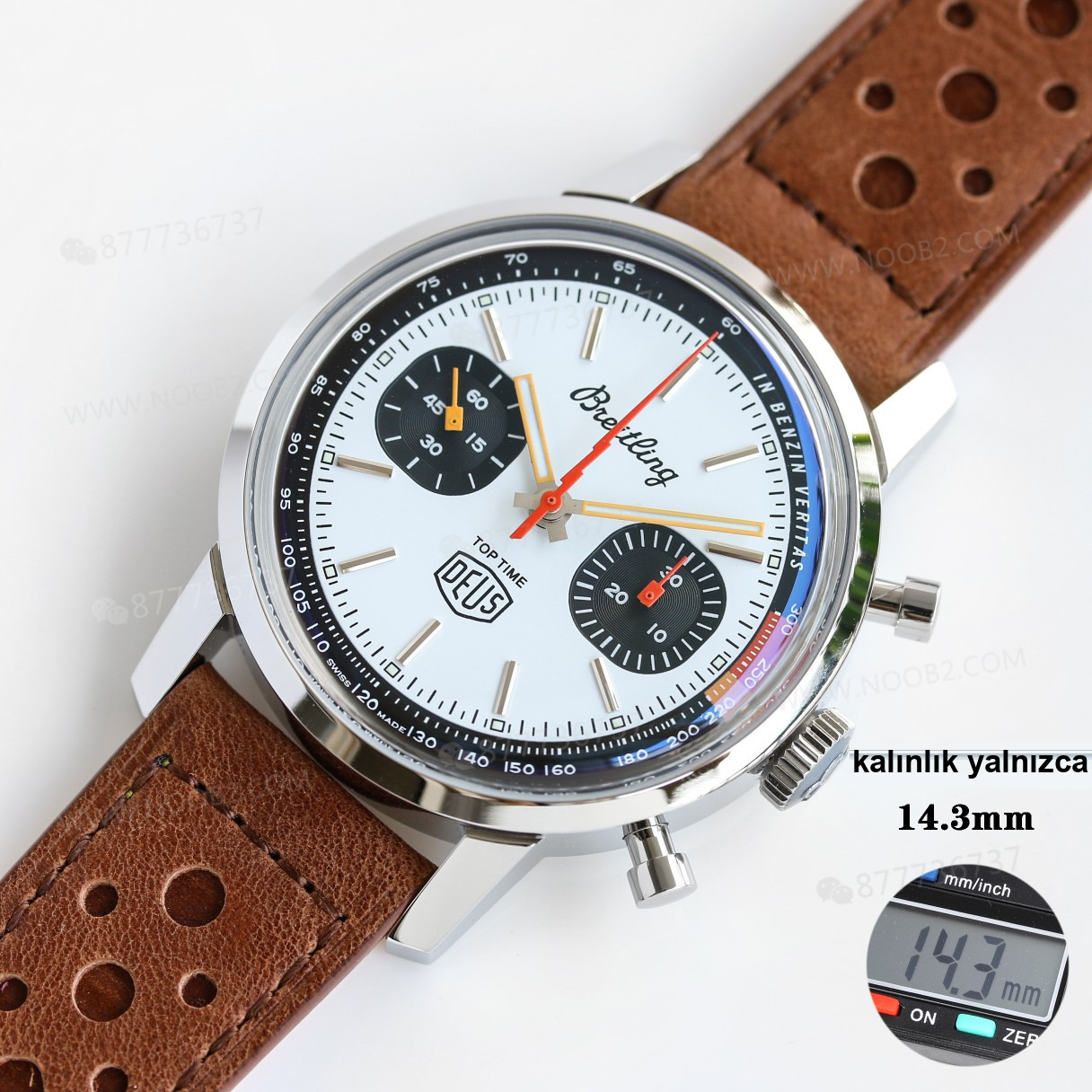 Gerçek-replika karşılaştırması: BLS Factory Breitling Premier Top Time Deus kronograf replika saat — 11. fotoğraf