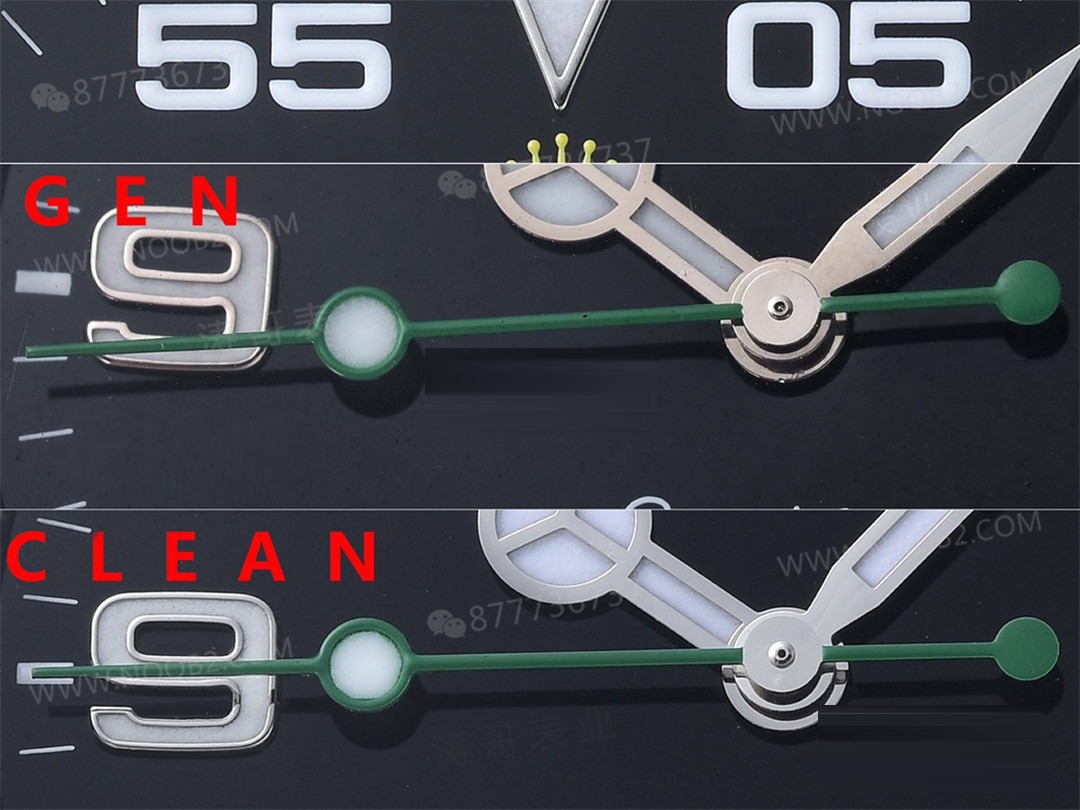 Gerçek-Replika Karşılaştırması: Clean Rolex Air-King m126900 Simetrik Saat İşaretleri — 11. fotoğraf