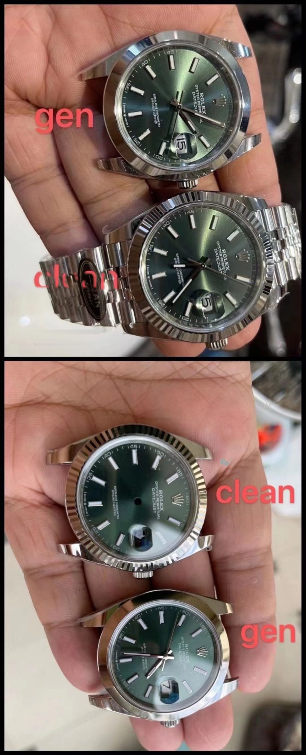 Gerçek-replika karşılaştırması: Clean Rolex Datejust nane yeşili kadran ilk bakışta replika belli olur mu? — 10. fotoğraf