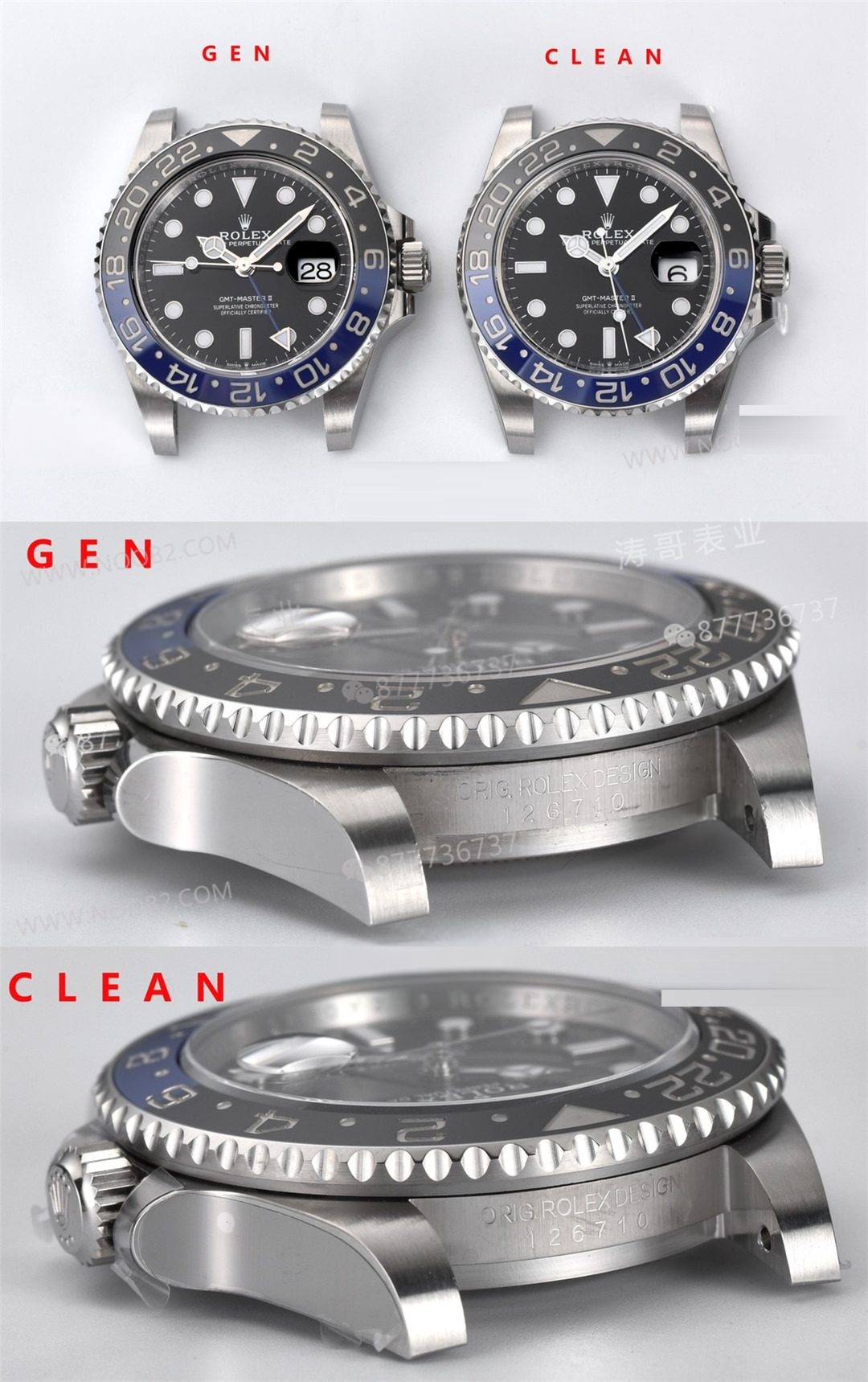 Gerçek-Replika Karşılaştırması: Clean Rolex GMT Inter Milan Bezel (Mavi-Siyah Bezel) — 21. fotoğraf