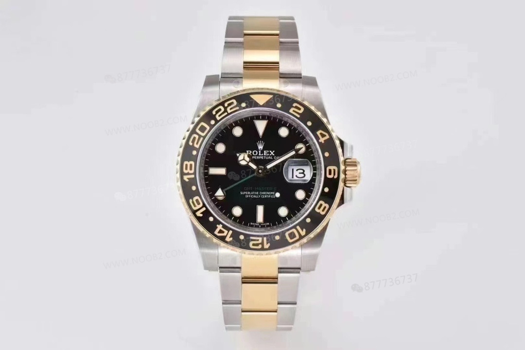 Gerçek-replika karşılaştırması: Clean Rolex iki renk (çelik-altın) GMT-Master 116713 replika saat — 1. fotoğraf