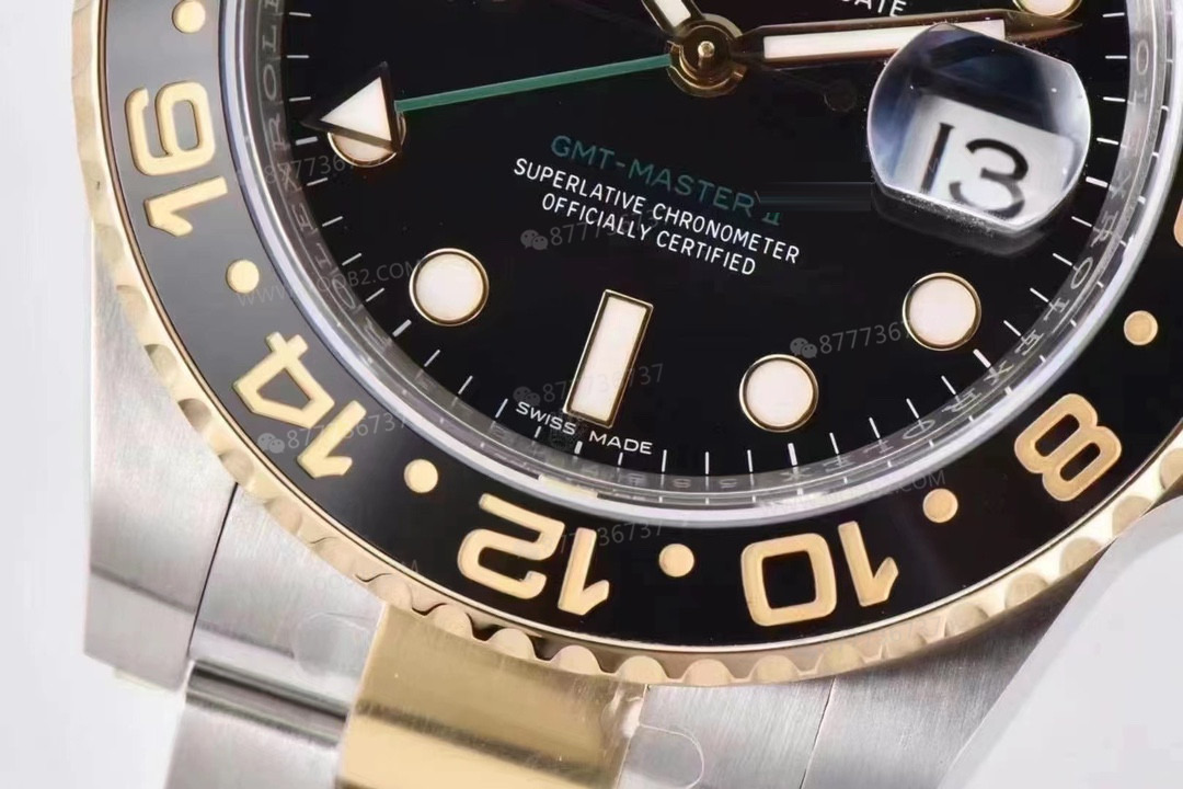 Gerçek-replika karşılaştırması: Clean Rolex iki renk (çelik-altın) GMT-Master 116713 replika saat — 15. fotoğraf