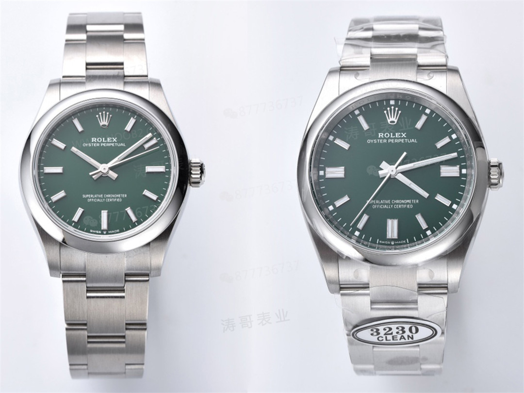 Gerçek-replika karşılaştırması: Clean Rolex Oyster Perpetual yeşil kadranda renk farkı olur mu? — 1. fotoğraf