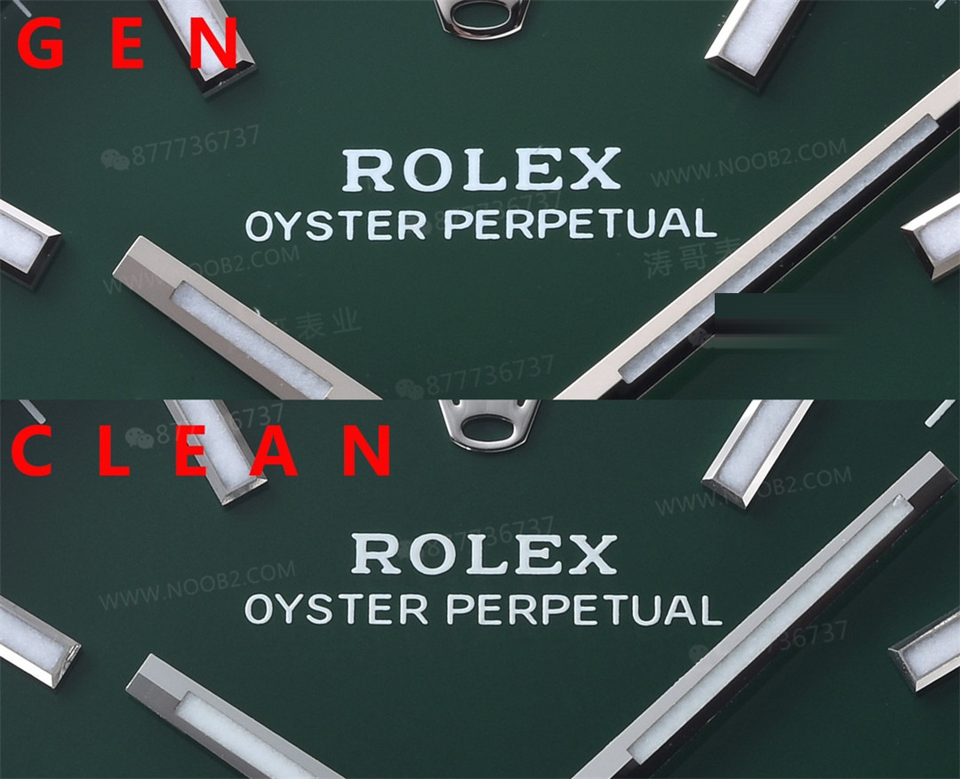Gerçek-replika karşılaştırması: Clean Rolex Oyster Perpetual yeşil kadranda renk farkı olur mu? — 2. fotoğraf