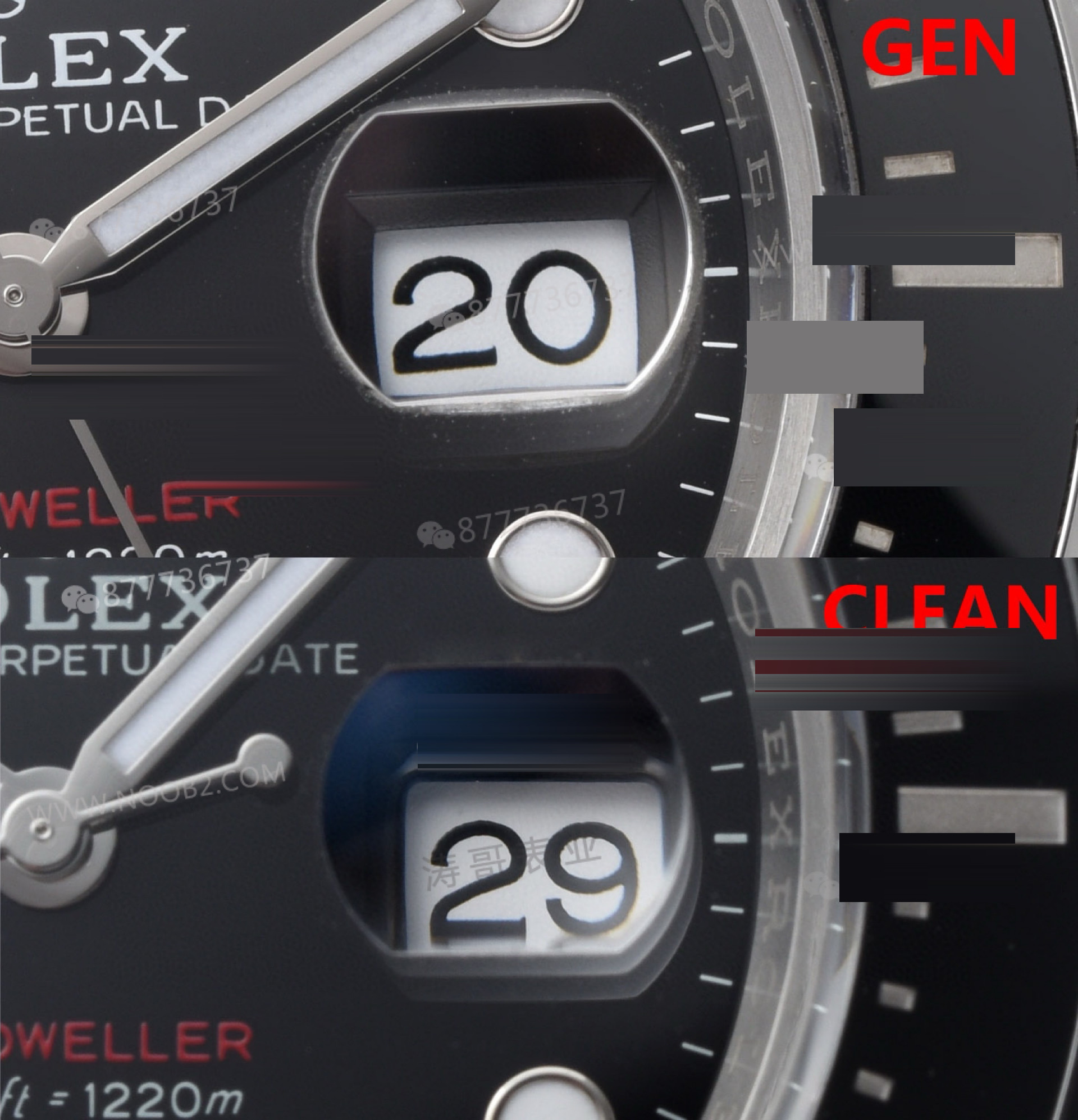 Gerçek-replika karşılaştırması: Clean Rolex tek kırmızı Sea-Dweller 126600 — 7. fotoğraf