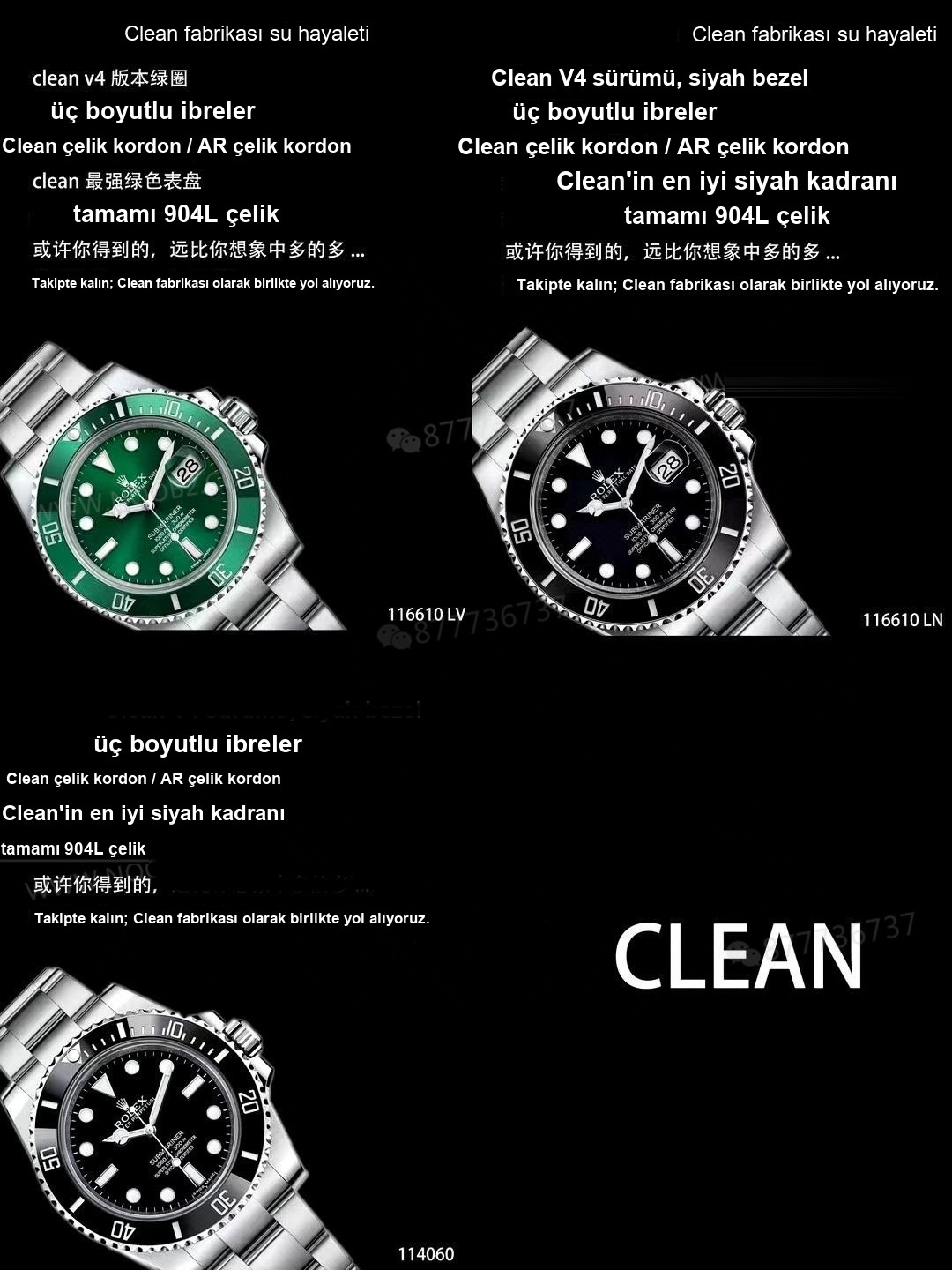 Gerçek-replika karşılaştırması: Clean siyah su hayaleti ve tarihsiz 3130 mekanizmalı versiyon — 2. fotoğraf