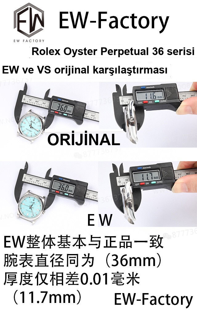 Gerçek-replika karşılaştırması: EW Factory Rolex Oyster Perpetual 36 MM replika saat incelemesi — 16. fotoğraf