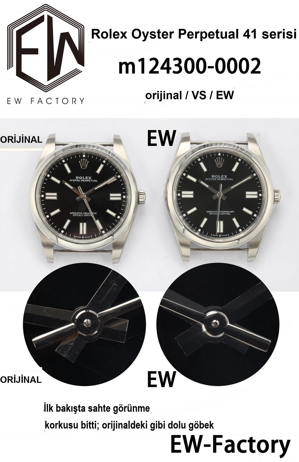 Gerçek-replika karşılaştırması: EW Factory Rolex Oyster Perpetual 41 mm replika saat ilk bakışta sahte — 19. fotoğraf