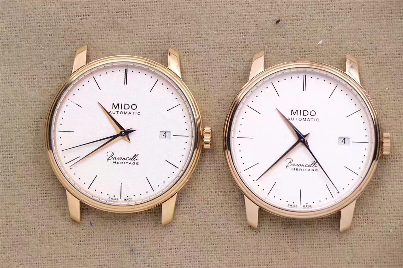 Gerçek-replika karşılaştırması: FK Factory Mido Baroncelli serisi M027.407 rose gold replika saat incelemesi, işçiliği nasıl? — 3. fotoğraf