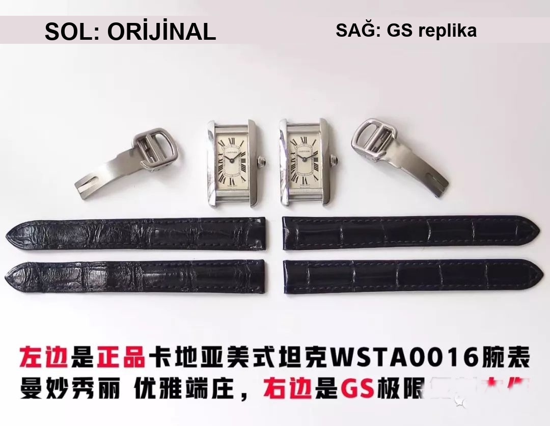 Gerçek-replika karşılaştırması: GS Factory Cartier Tank Américaine WSTA0016 kadın İsviçre kuvars mekanizmalı replika saat ile orijinali arasındaki fark nerede? Bu fabrika nasıl? — 2. fotoğraf
