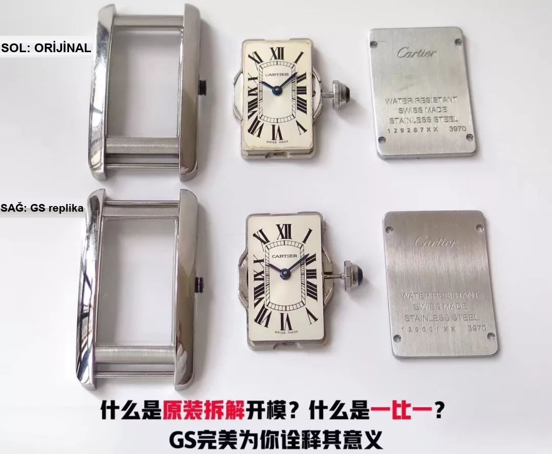 Gerçek-replika karşılaştırması: GS Factory Cartier Tank Américaine WSTA0016 kadın İsviçre kuvars mekanizmalı replika saat ile orijinali arasındaki fark nerede? Bu fabrika nasıl? — 6. fotoğraf