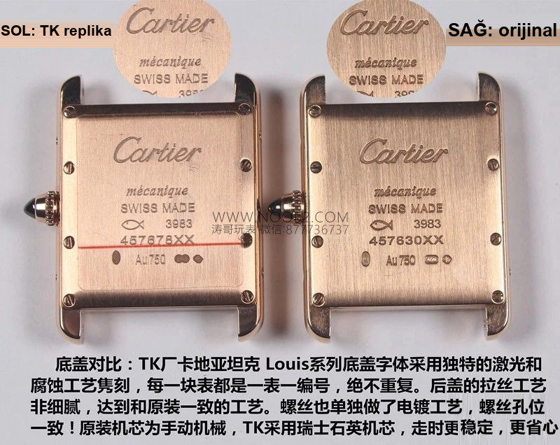 Gerçek-replika karşılaştırması incelemesi: TK Factory Cartier Tank en yeni Tank Louis serisi replika, orijinaliyle karşıya — 6. fotoğraf