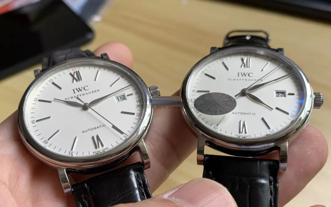 Gerçek-replika karşılaştırması: MKS IWC Portofino klasik erkek replika saati V5 versiyonunun orijinal IW356501 ile karşılaştırması — 1. fotoğraf