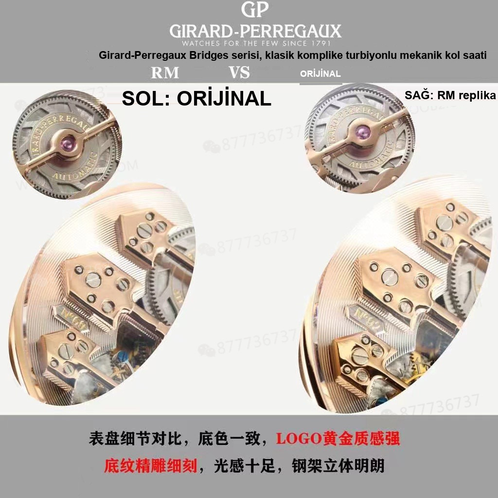 Gerçek-replika karşılaştırması: RM Factory Girard-Perregaux Bridges 99193 tourbillon replika saat incelemesi — 4. fotoğraf