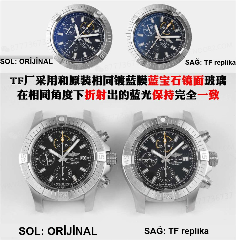 Gerçek-replika karşılaştırması: TF Factory Breitling Avenger Chronograph Night Mission serisi — 2. fotoğraf
