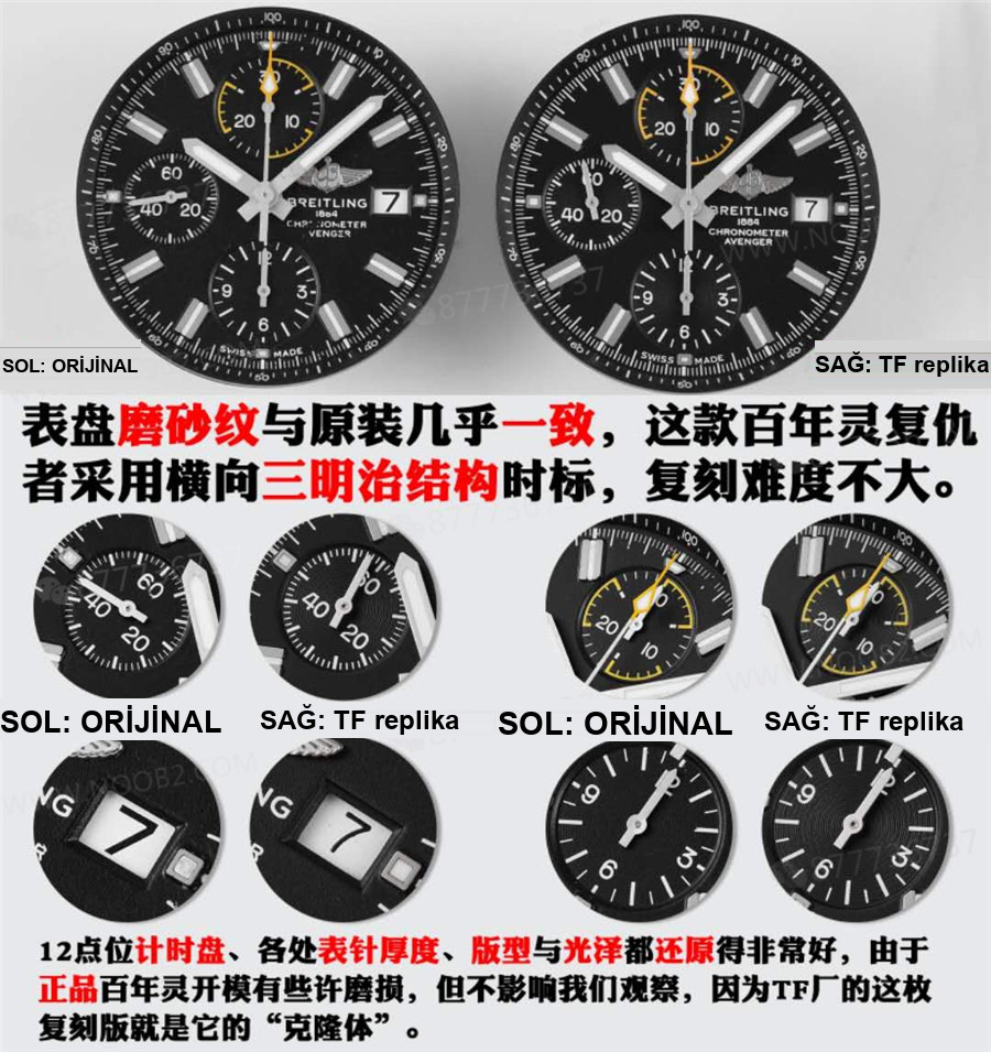 Gerçek-replika karşılaştırması: TF Factory Breitling Avenger Chronograph Night Mission serisi — 3. fotoğraf