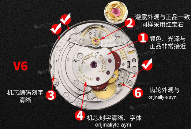Gerçek-replika karşılaştırması: V6 Factory Rolex siyah Submariner 3135 mekanizması, orijinalle kıyaslandığında piyasa versiyonlarından hangi noktalarda daha iyi? — 5. fotoğraf