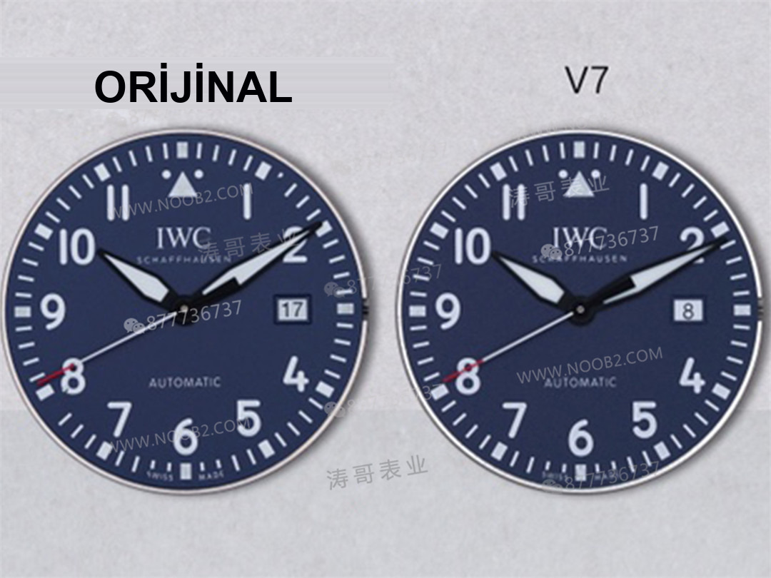 Gerçek-replika karşılaştırması: V7 Factory IWC Mark XVIII sisli mavi seramik IW328101 Laureus — 5. fotoğraf