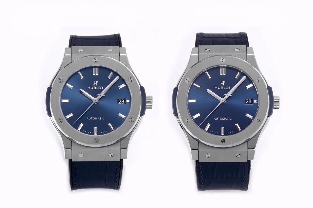 Gerçek-replika karşılaştırması: WWF Factory Hublot Classic Fusion serisi 511.NX.7170.LR 45 MM replika saat ile orijinalin karşılaştırmalı incelemesi — 4. fotoğraf