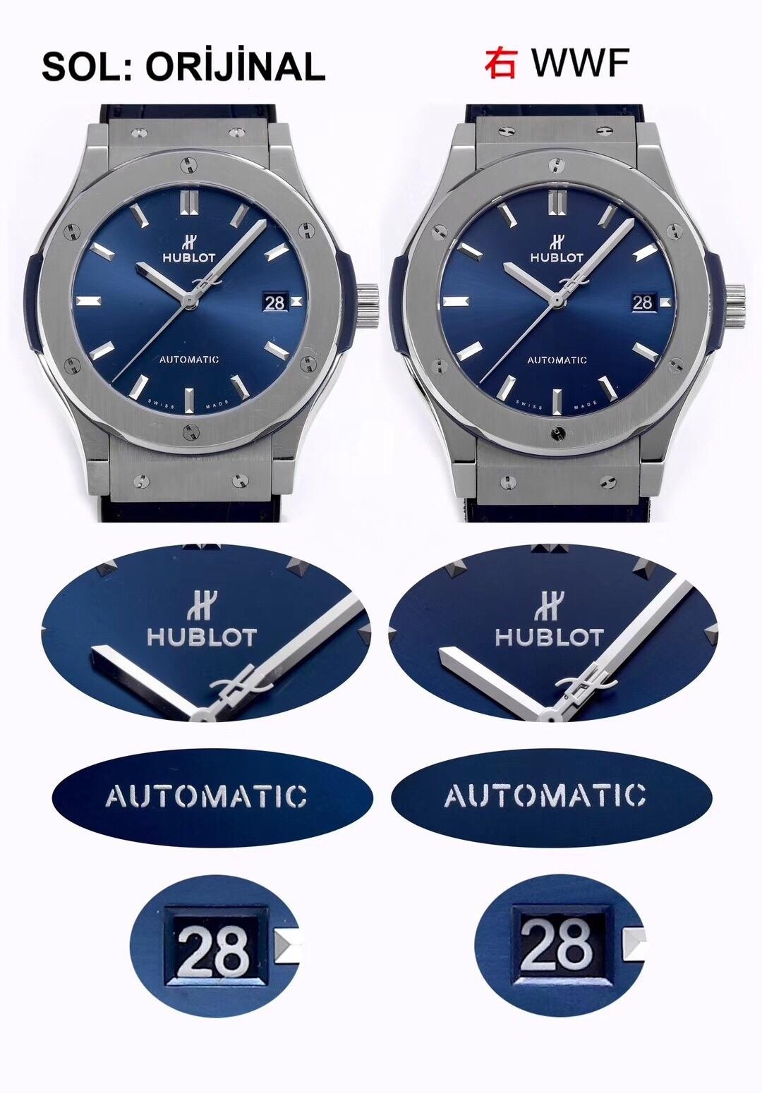 Gerçek-replika karşılaştırması: WWF Factory Hublot Classic Fusion serisi 511.NX.7170.LR 45 MM replika saat ile orijinalin karşılaştırmalı incelemesi — 5. fotoğraf