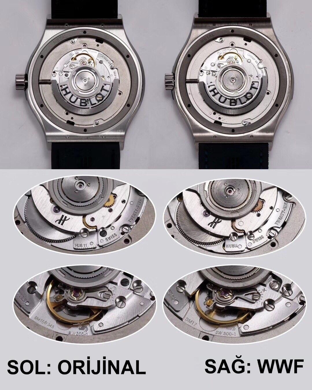Gerçek-replika karşılaştırması: WWF Factory Hublot Classic Fusion serisi 511.NX.7170.LR 45 MM replika saat ile orijinalin karşılaştırmalı incelemesi — 12. fotoğraf