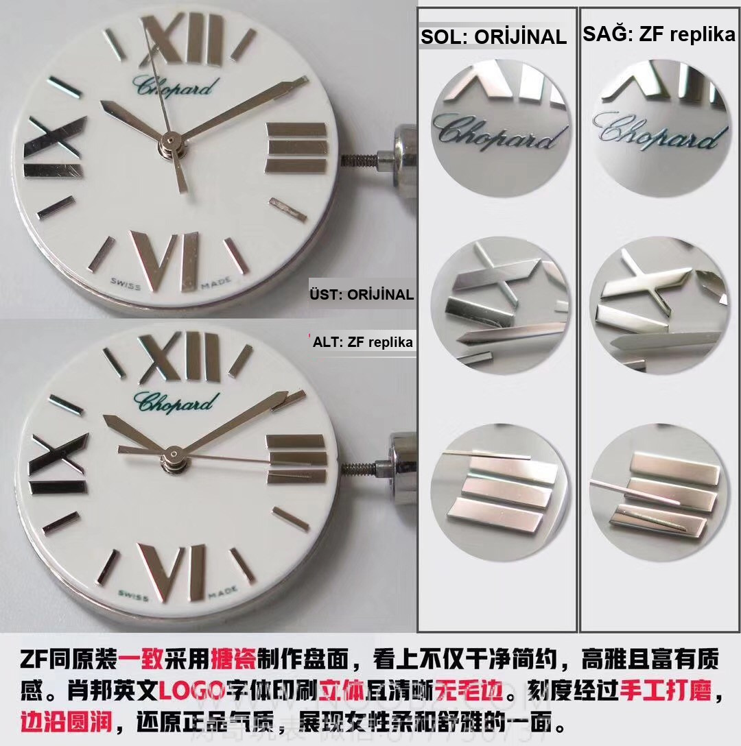 Gerçek-Replika Karşılaştırması: ZF Factory Chopard Happy Diamonds Quartz 278509-3001 Orijinal LUC İsviçre ETA955.112 Mekanizmalı Replika Saat ile Orijinal İnceleme Karşılaştırması — 5. fotoğraf