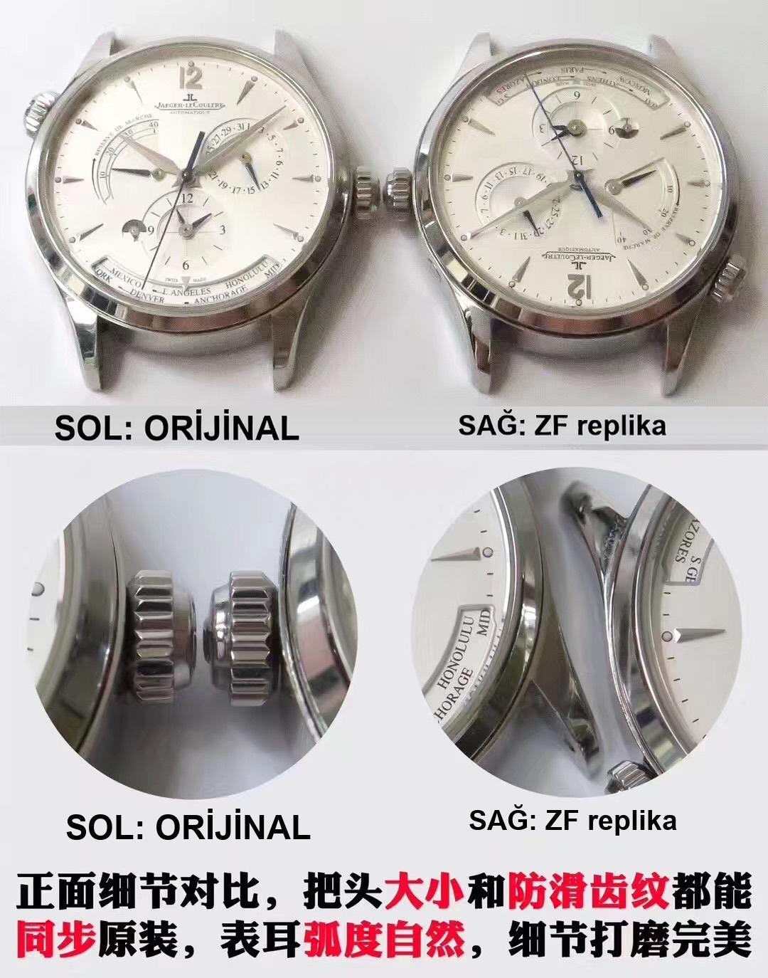 Gerçek-replika karşılaştırması: ZF Factory Jaeger-LeCoultre Master Geographic Q1428421 replika saatin orijinalle karşılaştırmalı incelemesi — 7. fotoğraf