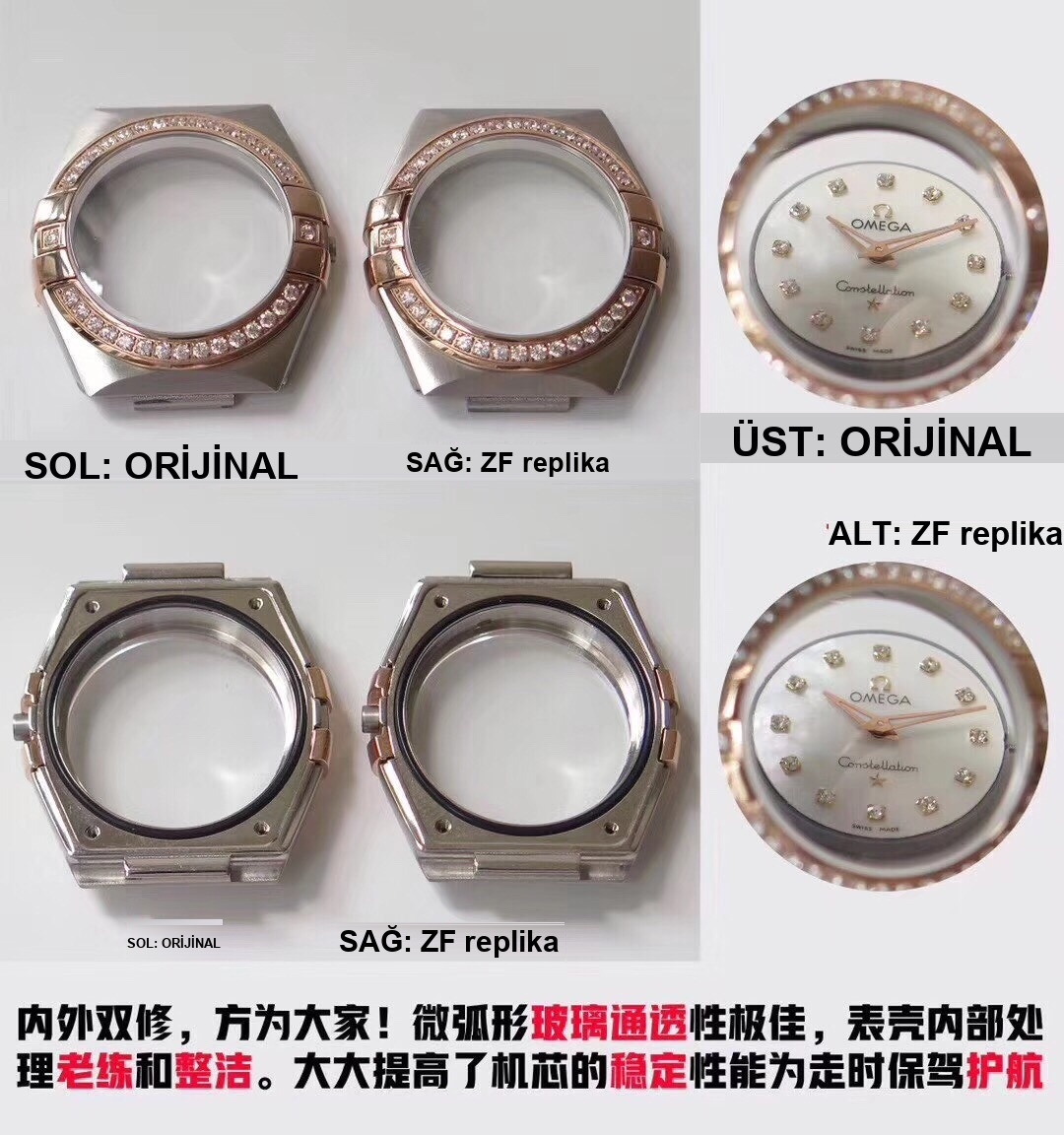 Gerçek-replika karşılaştırması: ZF Factory Omega Constellation kuvars kadın saati orijinalle inceleme — 7. fotoğraf