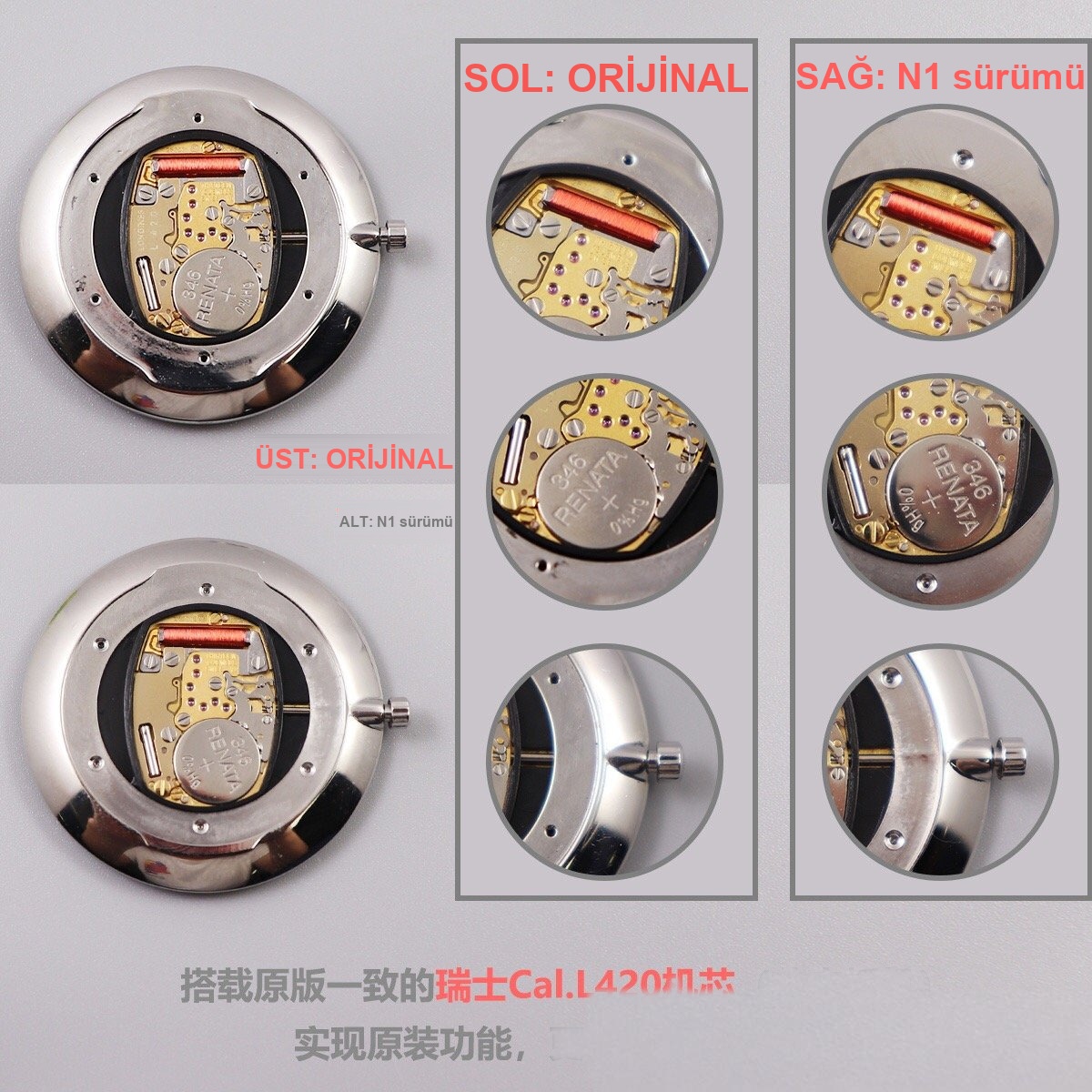 Gerçek-replika karşılaştırması: Zhao Liying'in taktığı N1 Factory Longines La Grande Classique serisi orijinal Cal.420 İsviçre kuvars mekanizmalı replika saat incelemesi — 8. fotoğraf