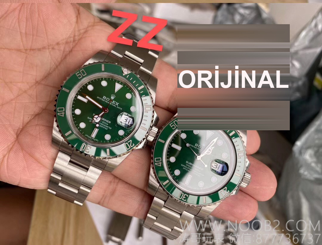 Gerçek-Replika Karşılaştırması: ZZ Factory V2S Rolex Yeşil Su Hayaleti + Clean Yeşil Bezel + Dolu Merkez Mili + İşlenmiş Çubuk İşaretler + Üç Boyutlu Akrep ve Yelkovan, Yükseltilmiş Sürümün Gerçek Çekimleri — 4. fotoğraf
