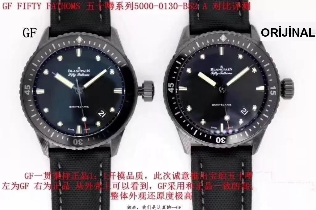 GF Factory Blancpain Fifty Fathoms seramik kasa 5000 serisi 43.6 mm replika saat orijinal karşılaştırmalı incelemesi — 2. fotoğraf