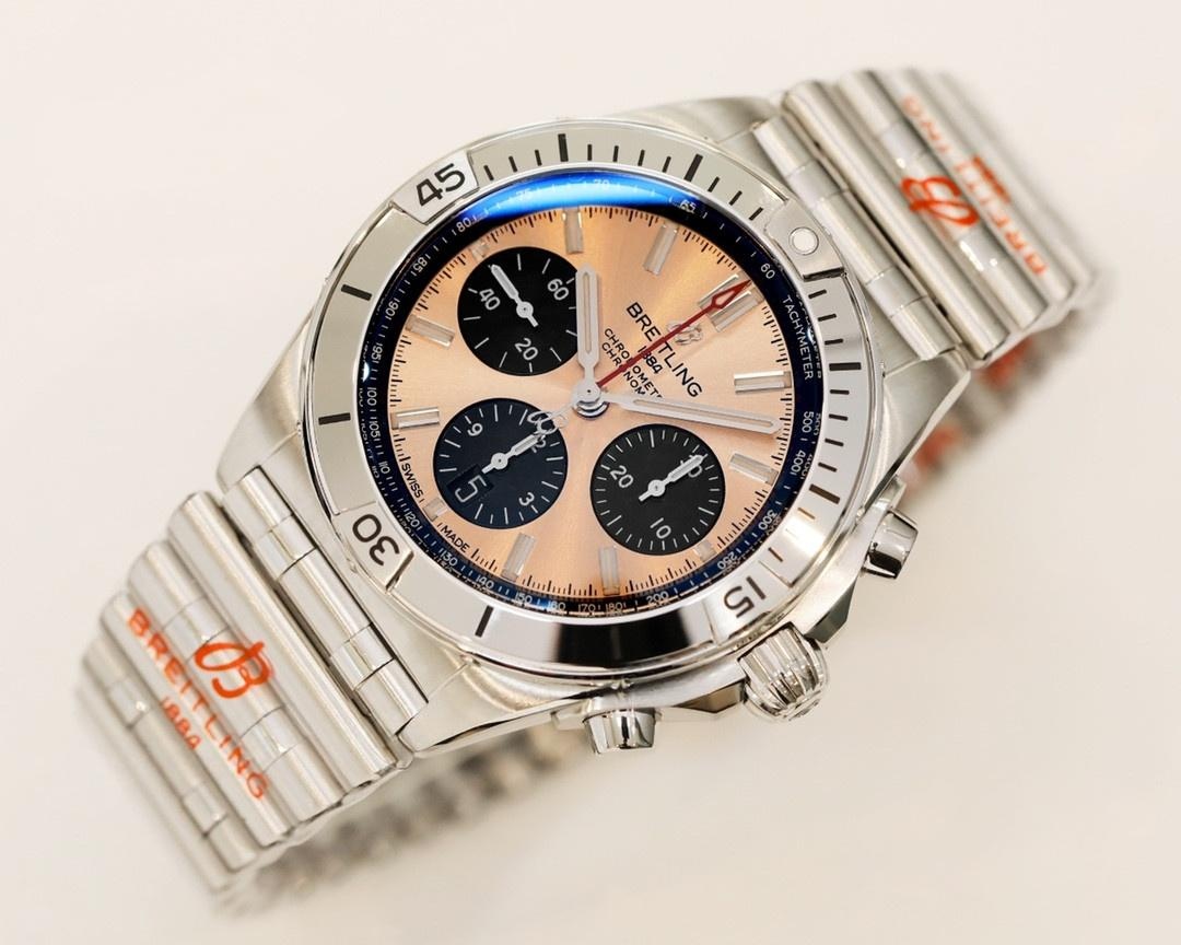 GF Factory replika Breitling Chronomat retro mermi kordonlu 42 mm kronograf, somon bakır kadran — 2. fotoğraf